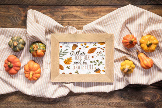Free Gather Together And Be Grateful Mock-Up Quote Top View Psd
