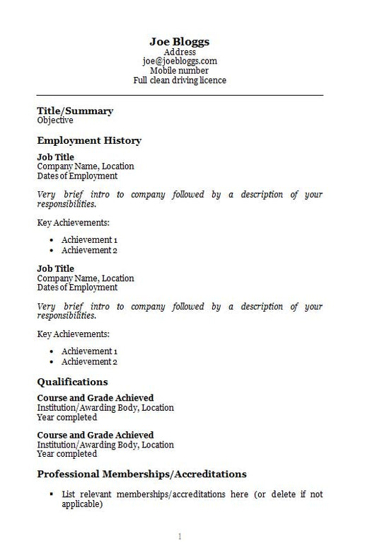 Free Georgia Simple Text Only CV Resume Template in Microsoft Word (DOCX) Format