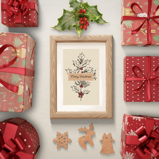 Free Gifts Arround Paint With Christmas Theme Psd