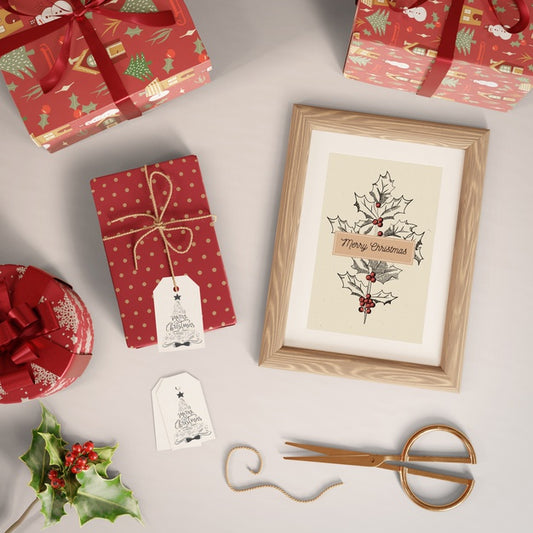 Free Gifts With Tags And Painting With Christmas Theme Psd