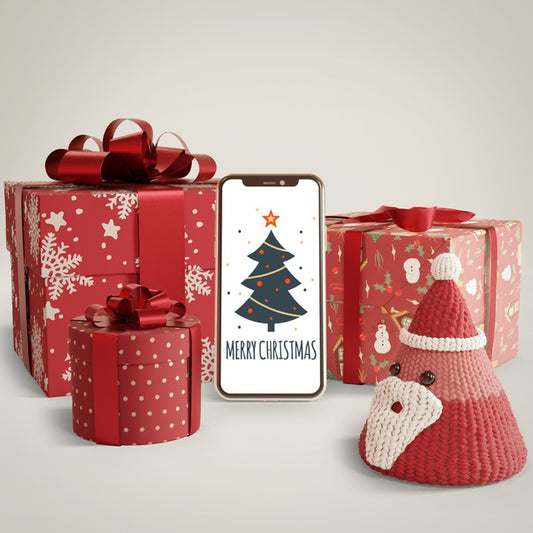 Free Gifts Wrapped And Phone On Table Psd