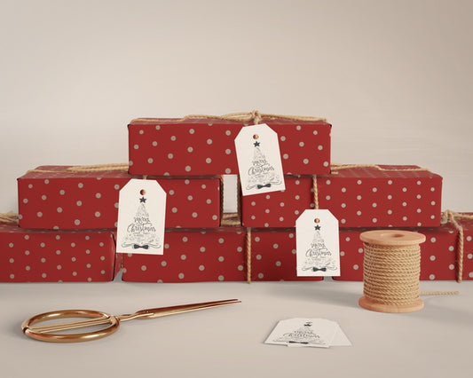 Free Gifts Wrapped At Home With Tags On Psd