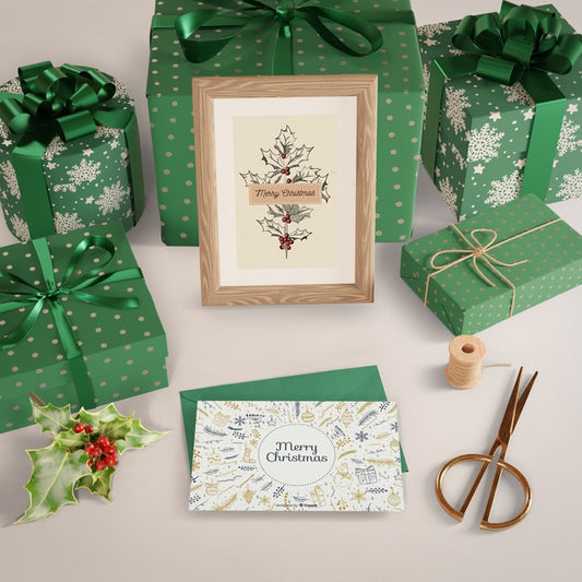 Free Gifts Wrapped In Decorative Paper On Table Psd
