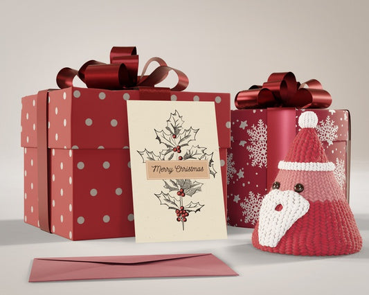 Free Gifts Wrapped In Red Paper With Card On Psd