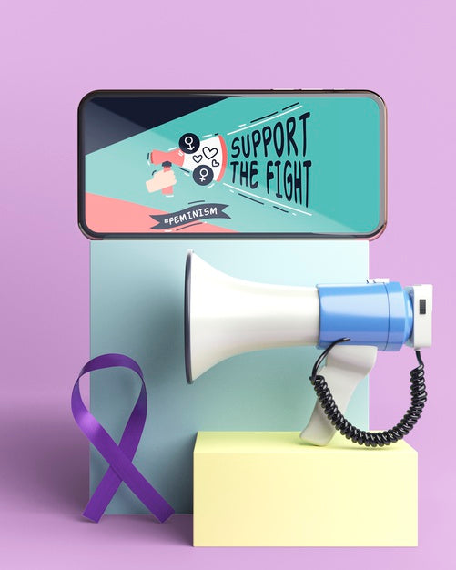 Free Girl Power Concept With Phone Mock-Up And Megaphone Psd