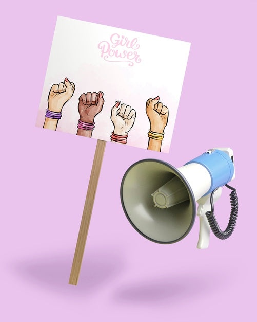 Free Girl Power Concept With Sign Mock-Up And Megaphone Psd