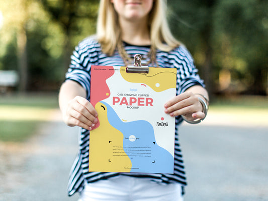 Free Girl Showing Clipped Paper Mockup