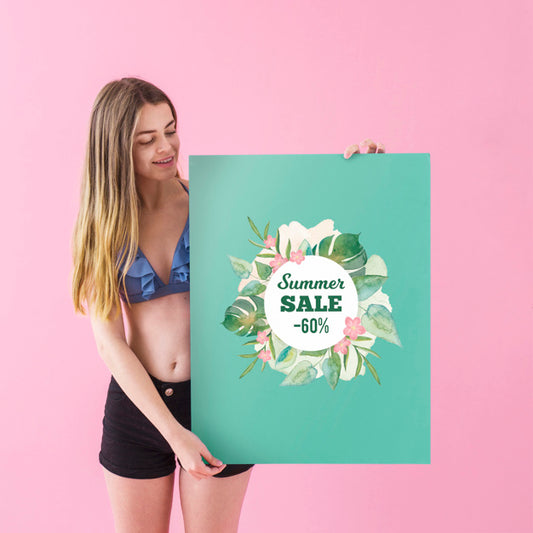 Free Girl Showing Summer Sale Poster Psd