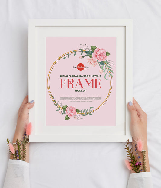 Free Girl’S Floral Hands Showing Frame Mockup