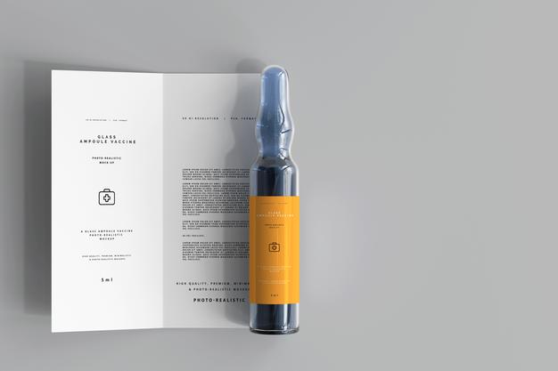 Free Glass Ampoule With Bi-Fold Brochure Mockup Psd