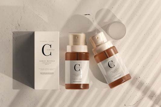 Free Glass Cosmetic Spray Bottle With Box Mockup Psd