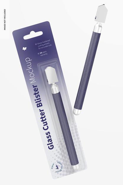 Free Glass Cutter Blister Mockup, Floating Psd