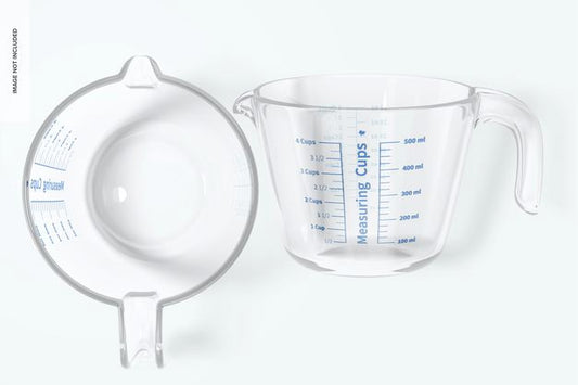 Free Glass Measuring Cup Mockup, Standing And Dropped Psd
