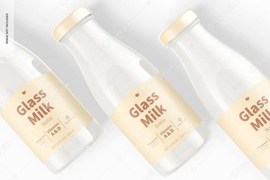 Free Glass Milk Bottles Mockup, Close Up Psd