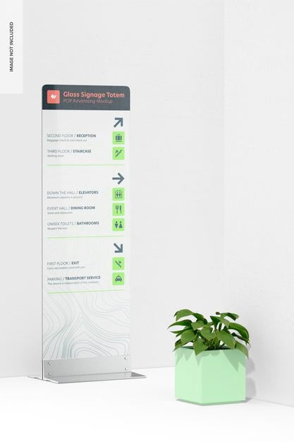 Free Glass Signage Totem Mockup, Perspective Psd