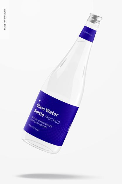 Free Glass Water Bottle Mockup, Falling Psd