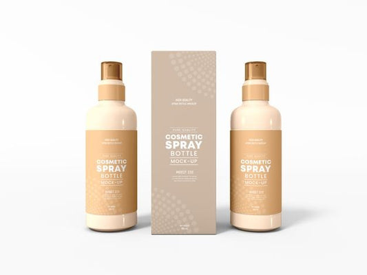 Free Glossy Cosmetic Spray Bottle With Box Mockup Psd
