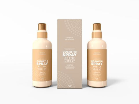 Free Glossy Cosmetic Spray Bottle With Box Mockup Psd
