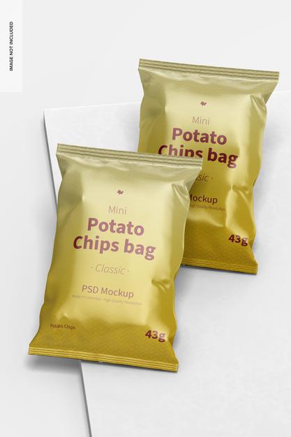 Free Glossy Mini Potato Chips Bags Mockup Psd