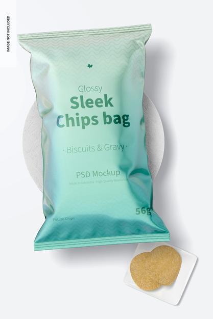 Free Glossy Sleek Chips Bags Mockup, Top View Psd