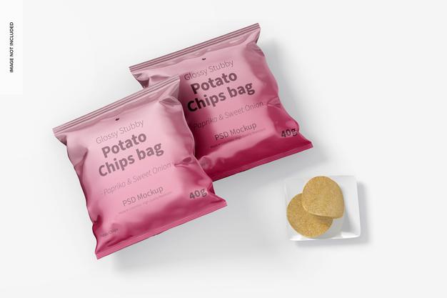 Free Glossy Stubby Chips Bag Mockup Psd