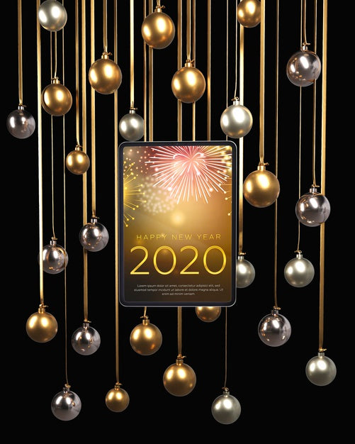 Free Golden And Silver Globes Hanging For New Year Psd