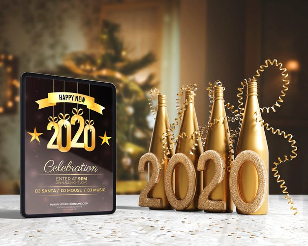Free Golden Champagne Bottles For New Year Night Psd