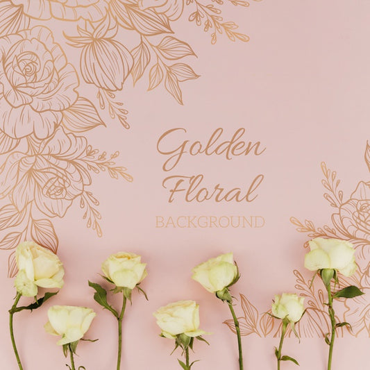 Free Golden Floral Background With Roses Psd