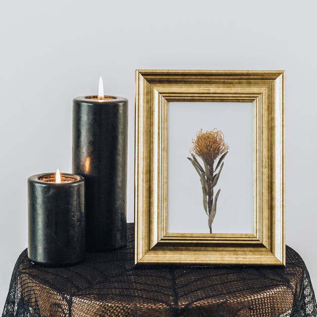 Free Golden Frame Mockup By The Candles Psd