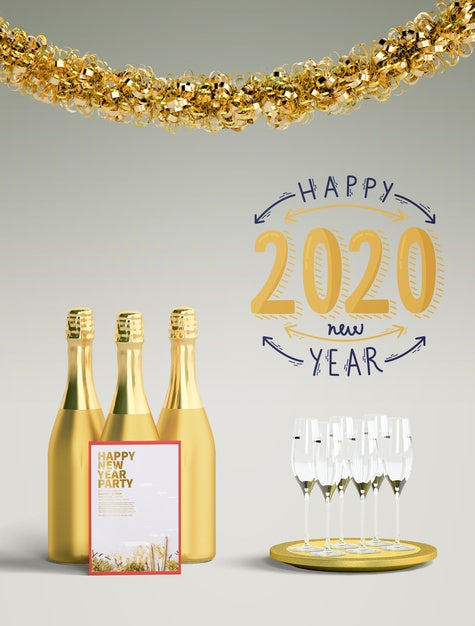 Free Golden Happy New Year 2020 Concept Psd
