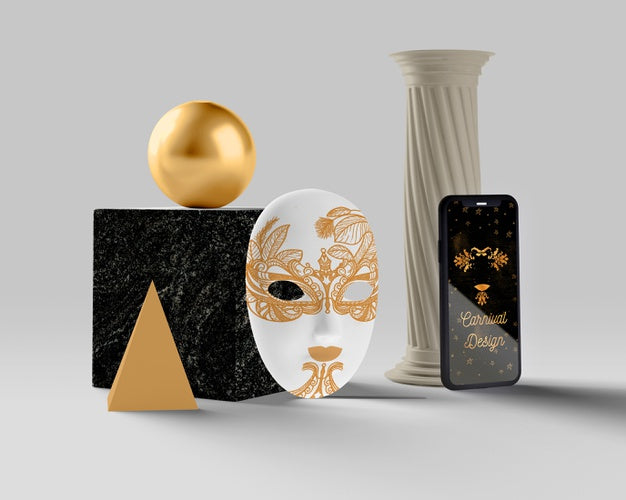 Free Golden Mask For Carnival With Mock-Up Psd