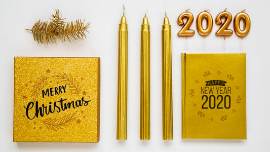 Free Golden New Year Party Accessories Mock-Up Psd