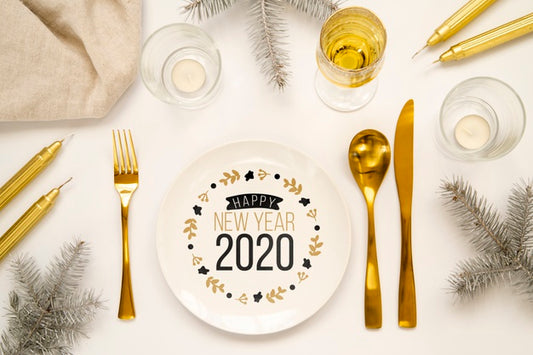 Free Golden New Year Party Cutlery Mock-Up Psd