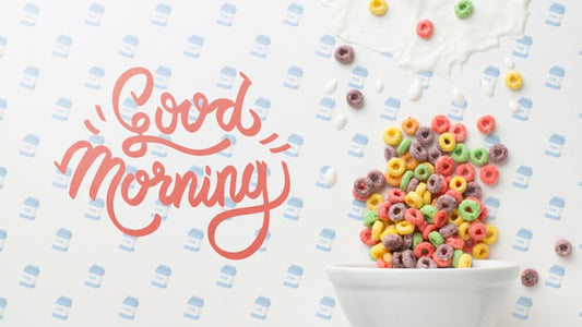 Free Good Morning Message Along Bowl With Cereals Psd