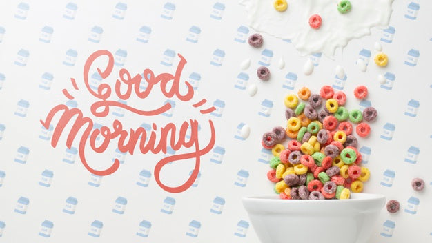 Free Good Morning Message Along Bowl With Cereals Psd