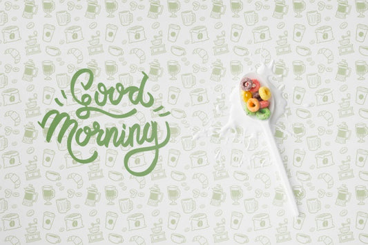 Free Good Morning Message Beside Spoon With Cereals Psd