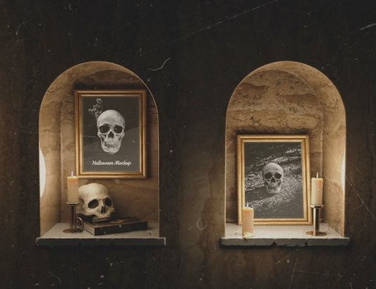 Free Gothic Horror Skull Portraits In Mock-Up Frames Psd