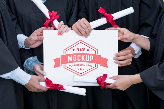 Free Graduates Holding A Mock-Up Diploma Psd