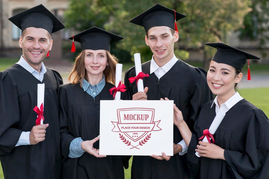 Free Graduates Holding Proudly A Mock-Up Diploma Psd