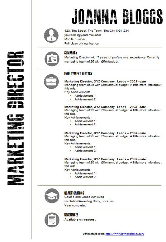 Free Creative Black and White Resume CV Template in Microsoft Word (DOCX) Format