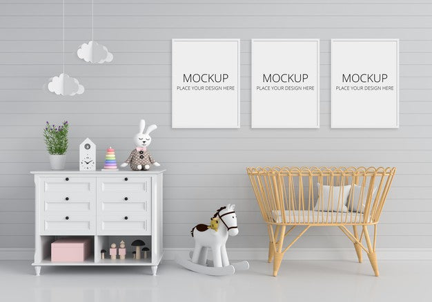 Free Gray Child Room With Frame Mockup Psd
