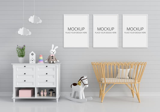 Free Gray Child Room With Frame Mockup Psd
