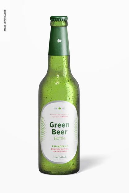 Free Green Beer Bottle Mockup Psd