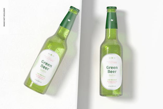 Free Green Beer Bottles Mockup, Top View Psd