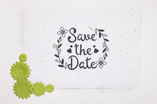 Free Green Flowers Save The Date Mock-Up Psd