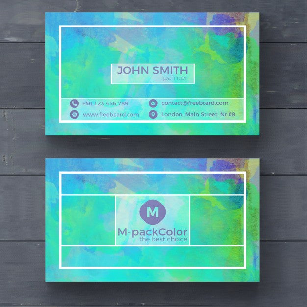 Free Green Watercolor Business Card Psd