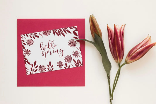 Free Greeting Card With Blooming Flowers Psd