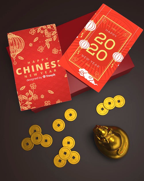 Free Greeting Cards On Table For Chinese New Year Psd
