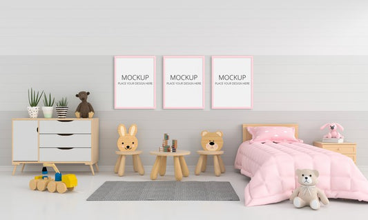 Free Grey Child Room With Frame Mockup Psd