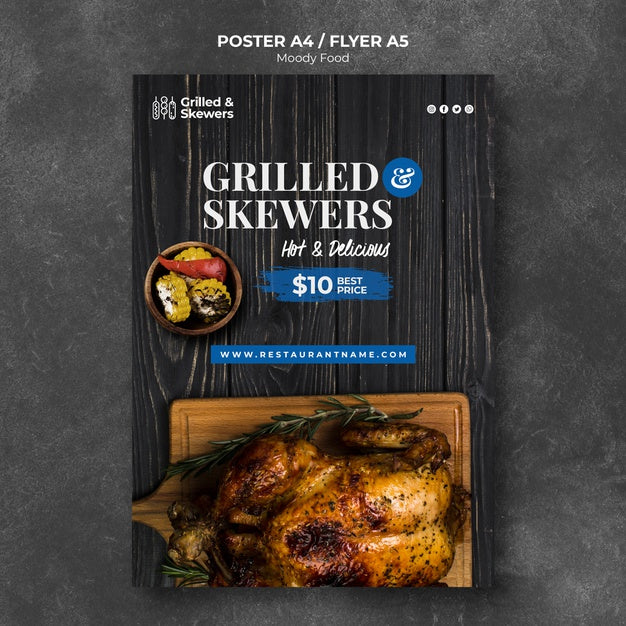 Free Grilled Skewers Restaurant Poster Template Psd